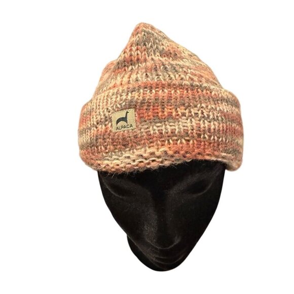 Alpaca Wool Blend Multicolor Knit Beanie Hat Unisex One Size - Picture 1 of 8